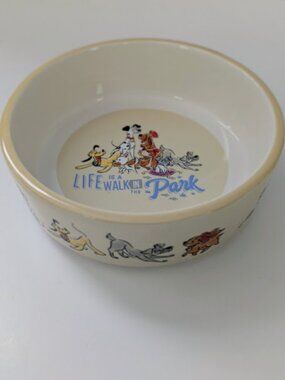 Disney Parks Ceramic Dog Pet Bowl Reigning Cats and Dogs Collection 6 Inches